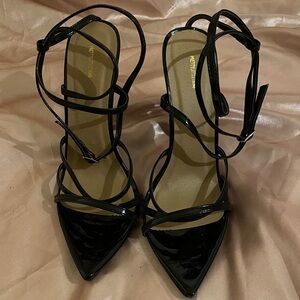 PrettyLittleThing Glossy Black Strappy Heels